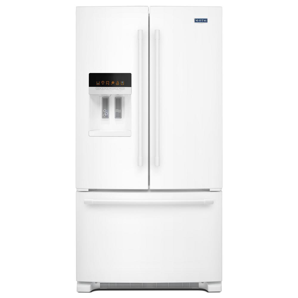 Kitchenaid 27 Cu Ft French Door Refrigerator In White With Exterior Ice And Water Krff507hwh The Home Depot