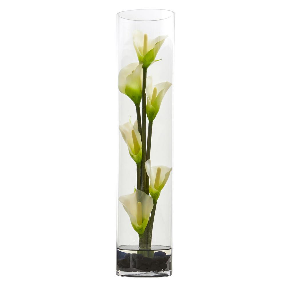 18 In Mini Calla Lily Artificial Arrangement Cylinder Gl Vase