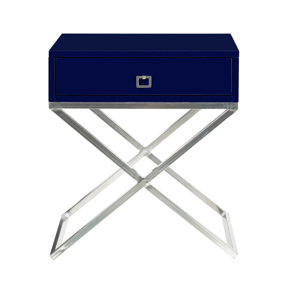 Inspired Home Laila Square Lacquered Navy Chrome Metal X Leg Nightstand St23 09nc Hd The Home Depot