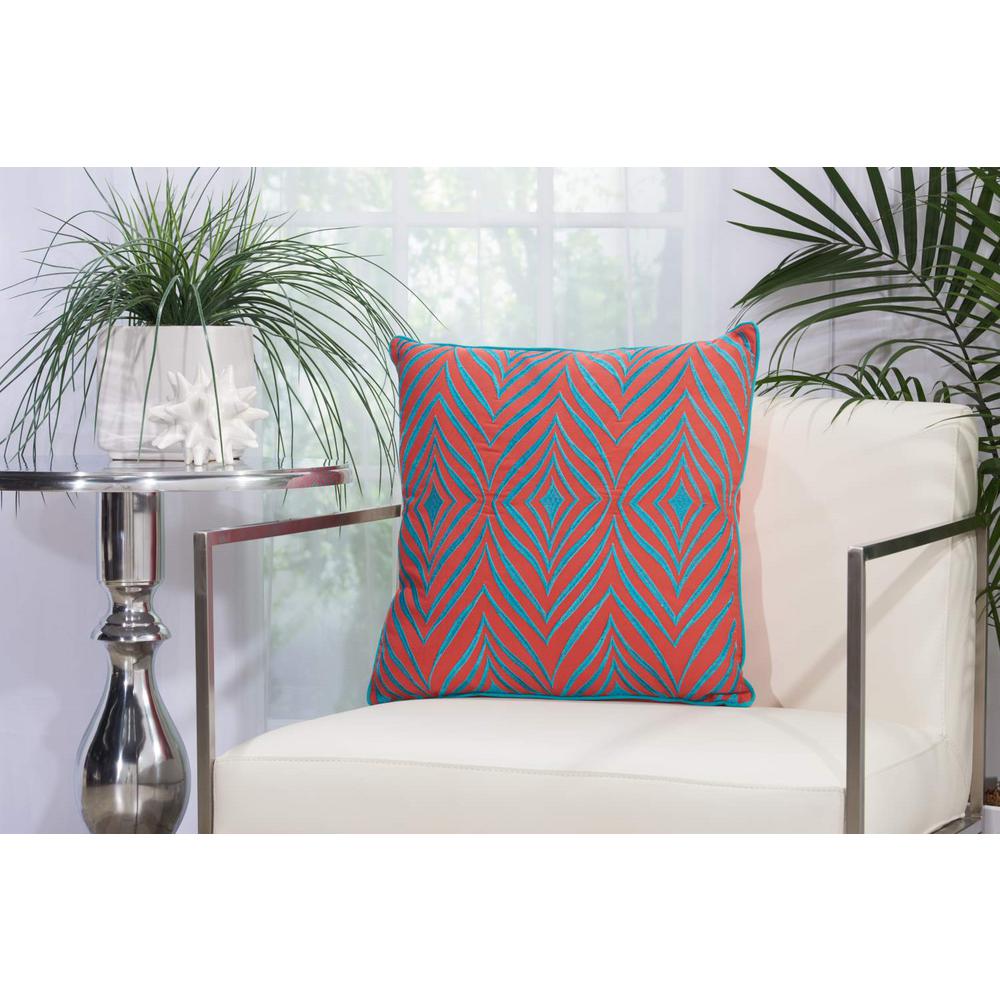 Mina Victory Wild Chevron 18 In X 18 In Coral And Turquoise