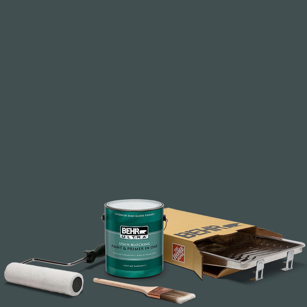 BEHR 1 gal. MQ644 Black Evergreen Ultra SemiGloss Enamel Interior