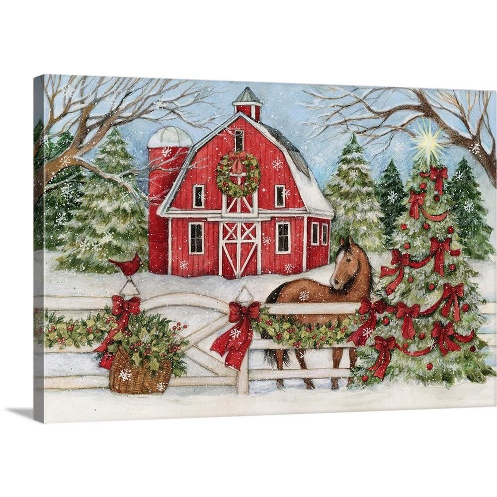 GreatBigCanvas "Winter Barn with Horse" by Susan Winget Canvas Wall Art