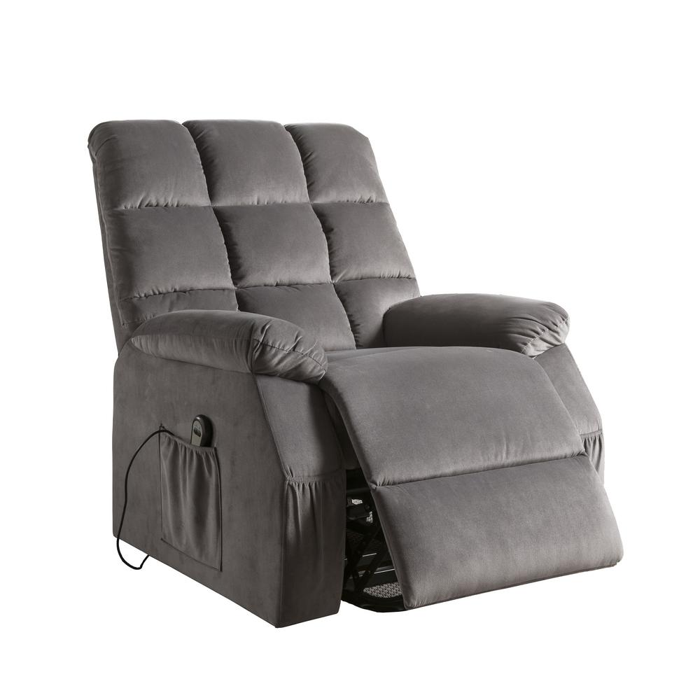 Recliner The Home Depot Acme Furniture Ipompea Gray Velvet Recliner With Power Lift And Massage