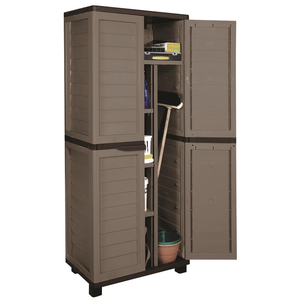 Starplast 2 Ft 5 In X 1 Ft 8 In X 5 Ft 11 In Plastic Mocha Brown Storage Cabinet W 4 Shelves And Vertical Partition Fg000852 The Home Depot