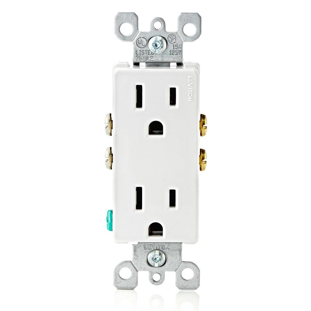 Photo 1 of Decora 15 Amp Residential Grade Grounding Duplex Outlet, White (10-Pack)