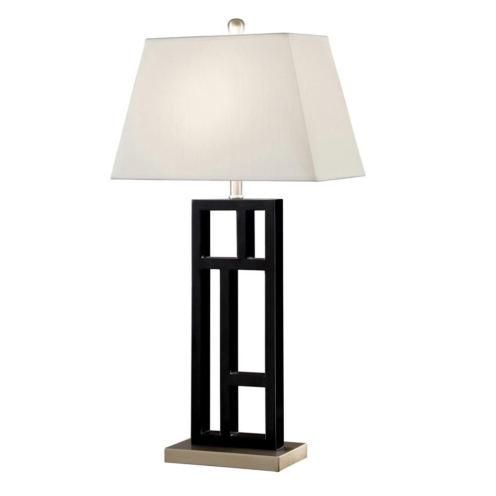 Perry Modern 31 In Black And Brushed Steel Geometric Sculptured Perry Modern 31 In Black And Brushed Steel Geometric Sculptured Metal Table Lamp With