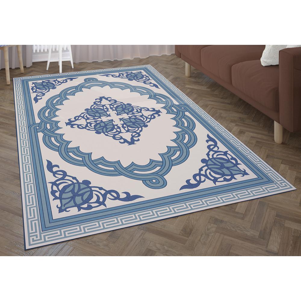 Deerlux Deerlux Transitional Living Room Area Rug With Nonslip Backing Blue Medallion Pattern 9 X12 Ft Extra Large Qi003642 Xl The Home Depot