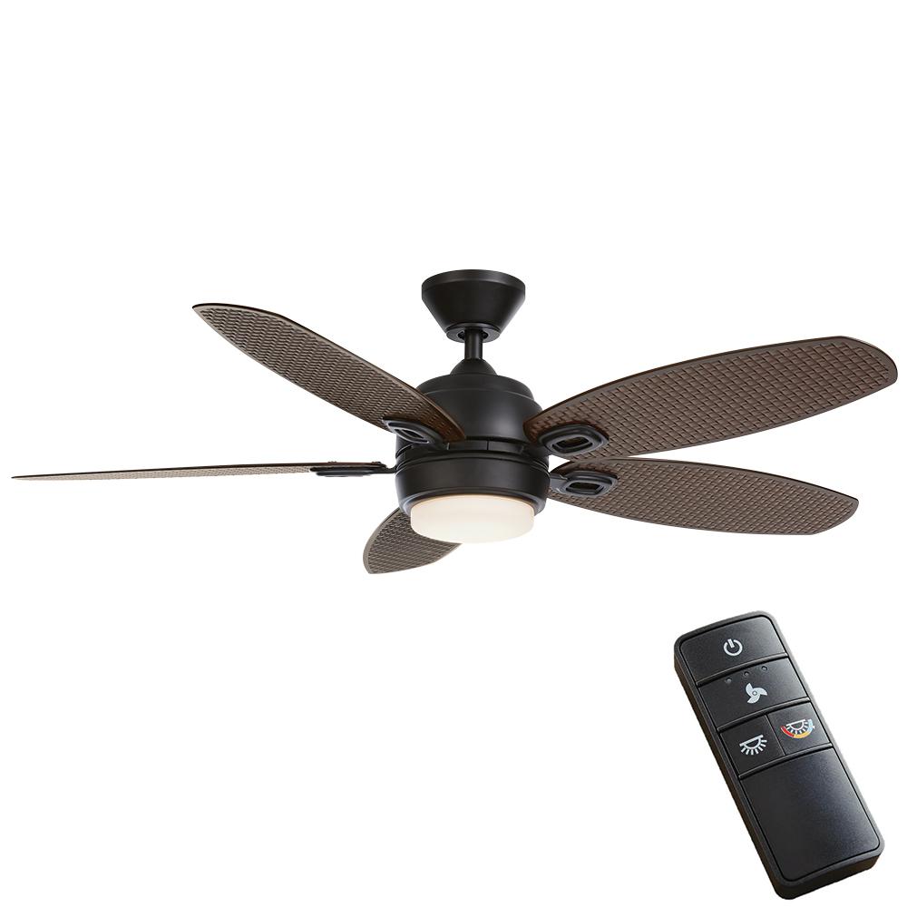Home Decorators Collection Daniel Island 52 in. White Color Changing Integrated LED Outdoor Matte Black Ceiling Fan with Light Kit and Remote