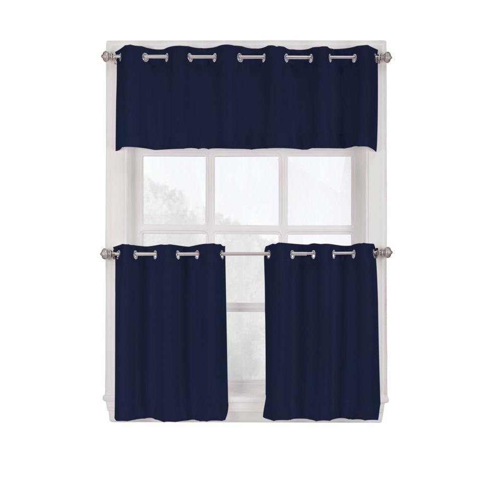 LICHTENBERG Semi-Opaque White Montego Grommet Kitchen Curtain Tiers, 56 ...