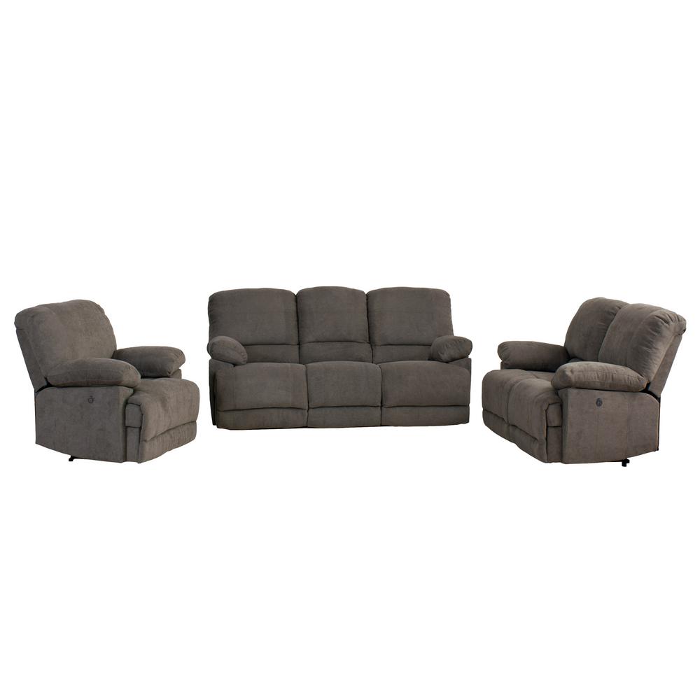 Corliving Lea 3 Piece Grey Chenille Fabric Power Recliner Sofa And Chair Set With Usb Port Lzy 0576