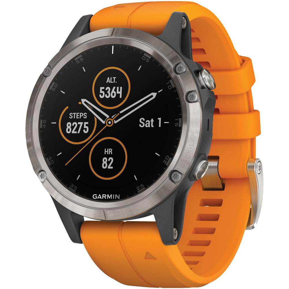 Garmin Fenix 5 Plus Sapphire Edition Orange Multi-Sport GPS Watch for Medium Wrists