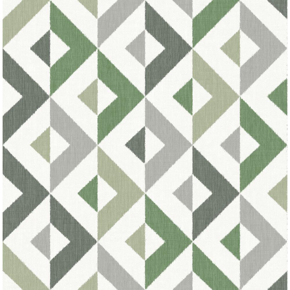 Wallpaper Designer Gray Square Geometric Trellis on Light Beige Taupe Faux Linen