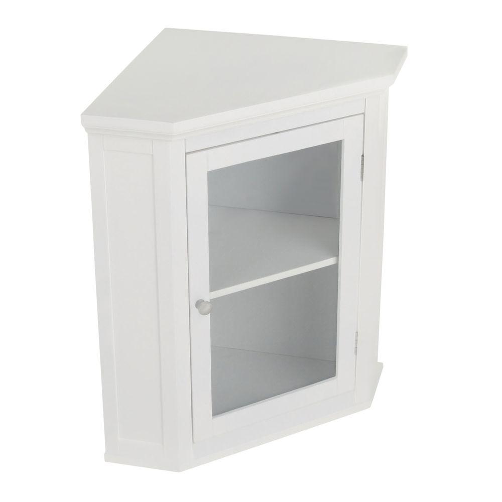 Elegant Home Fashions Wilshire 21 1 4 In W X 23 3 4 In H X 14 1 4 In D Corner Bathroom Storage Wall Cabinet In White Hd17084 The Home Depot