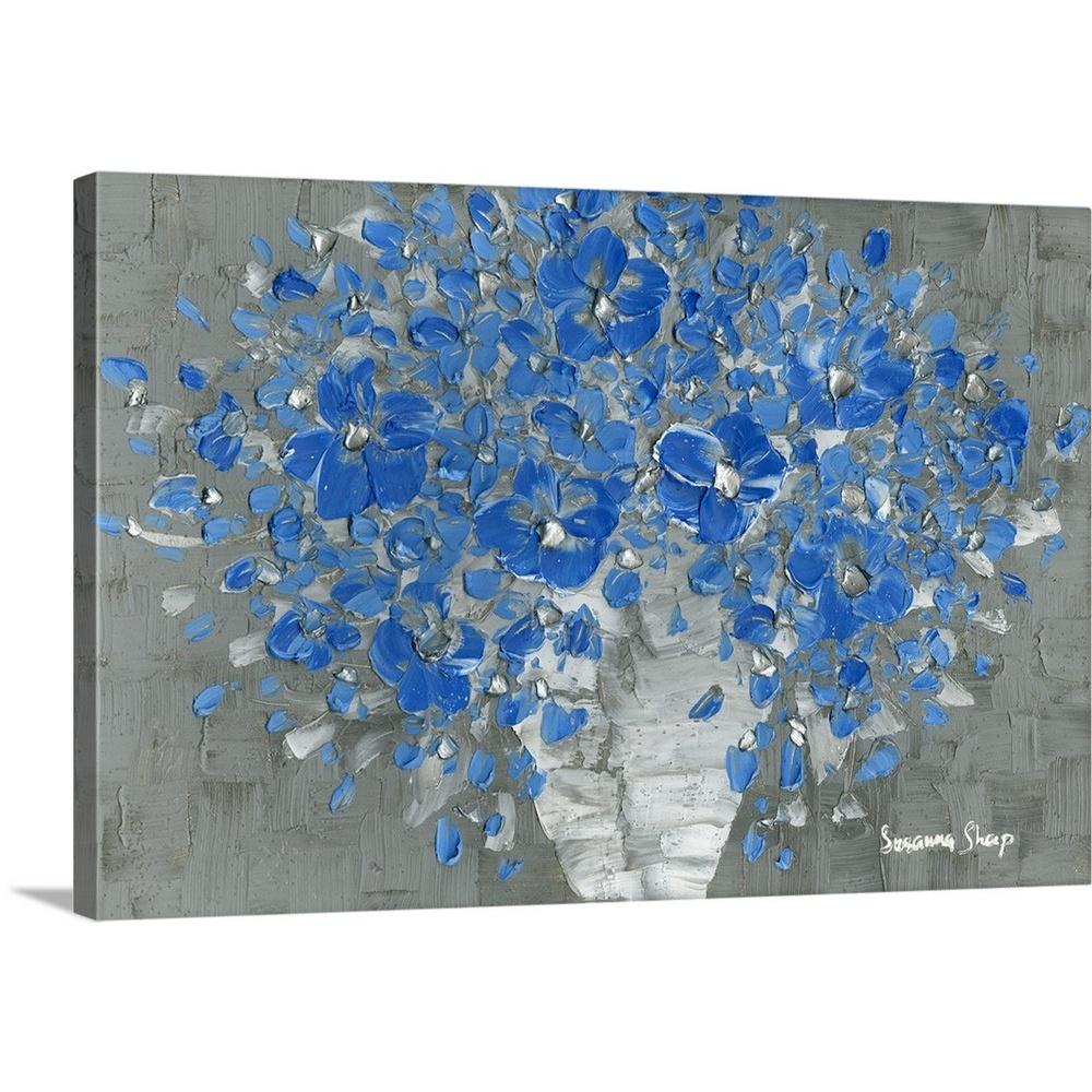 Contemporary Teal Flower Canvas Wall Art WEBAC180T The Home Depot