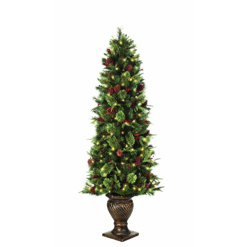 Home Accents Holiday 6.5 ft. Pre-Lit Potted Artificial Christmas Tree-TY78-797-200LR - The Home ...