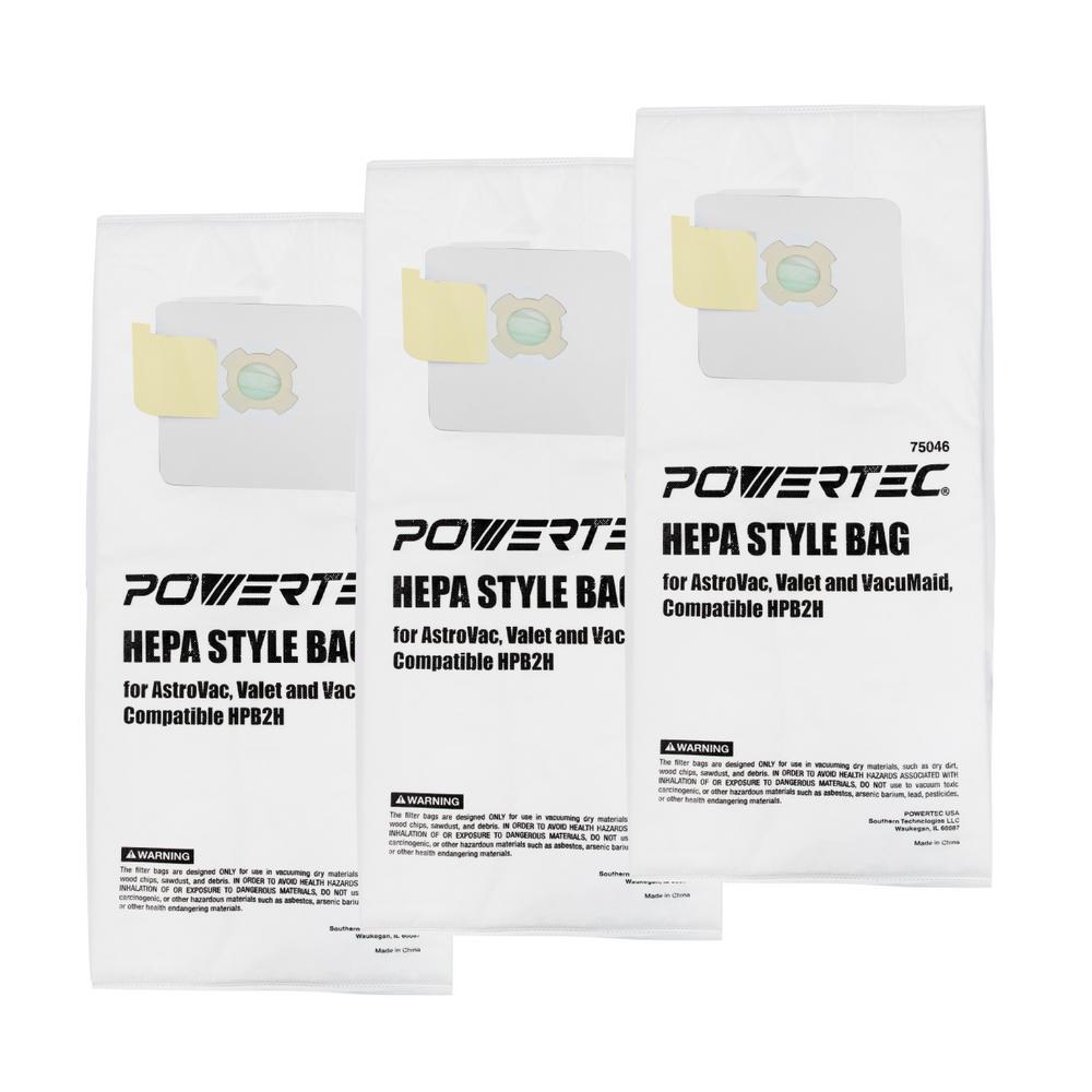 POWERTEC 75044 Sealed Paper Filtered Vacuum Bag 3 Layer Non Woven fabric Bag Replacement HPB1 Style Bags Central Vacuum Bags Fit AstroVac Valet /& VacuMaid Model 3 PK