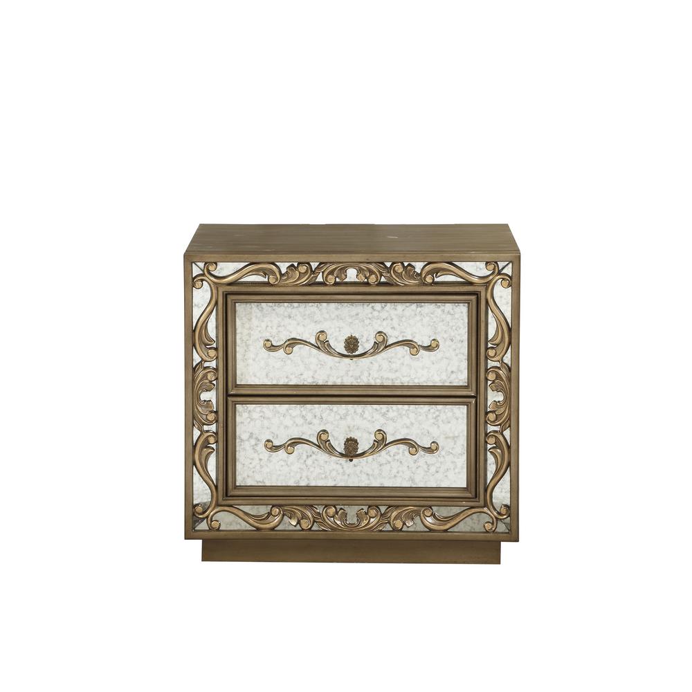 Acme Furniture Orianne Antique Gold And Mirrored Nightstand 23793 The Home Depot