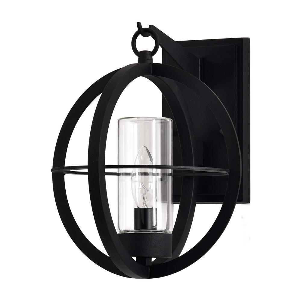 C Cattleya 1-Light Matte Black Globe Outdoor Wall Lantern Sconce with