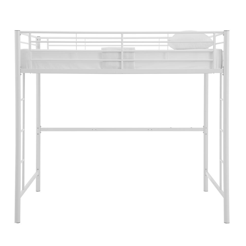 white metal loft beds