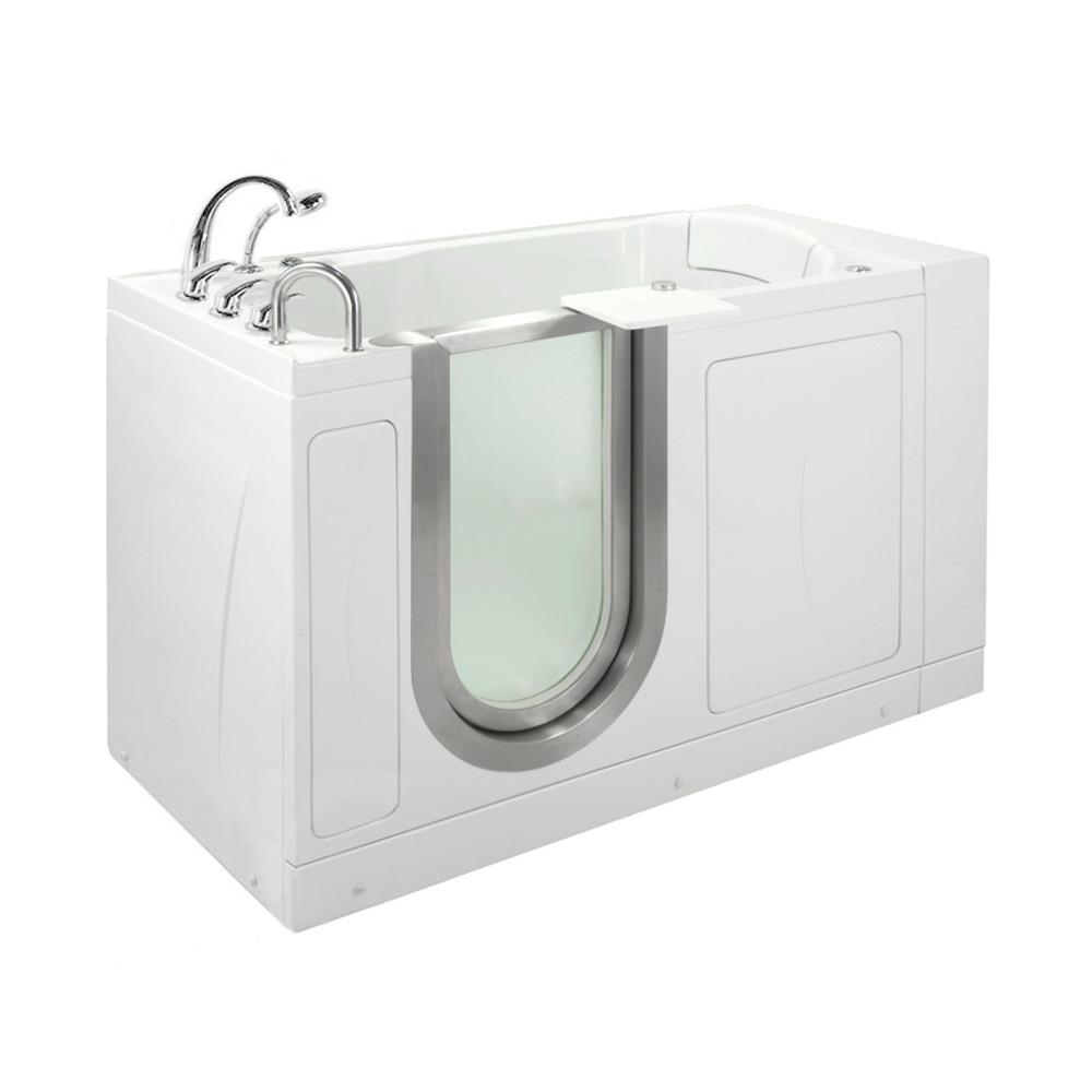 Ella Petite 52 in. Acrylic Walk-In Whirlpool Bathtub in White with Fast Fill Faucet Set Left 2 in. Dual Drain For Sale
