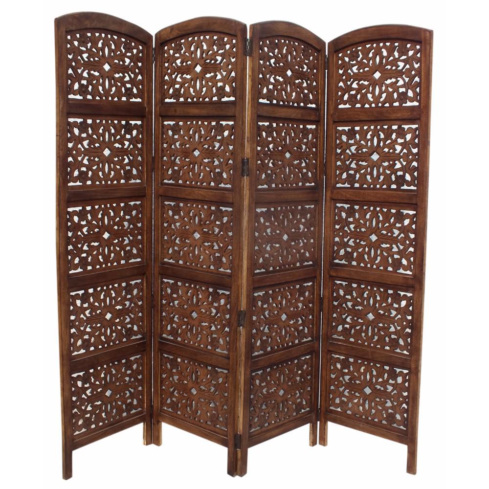 The Urban Port Handmade Foldable 4Panel Brown Wooden Partition Screen