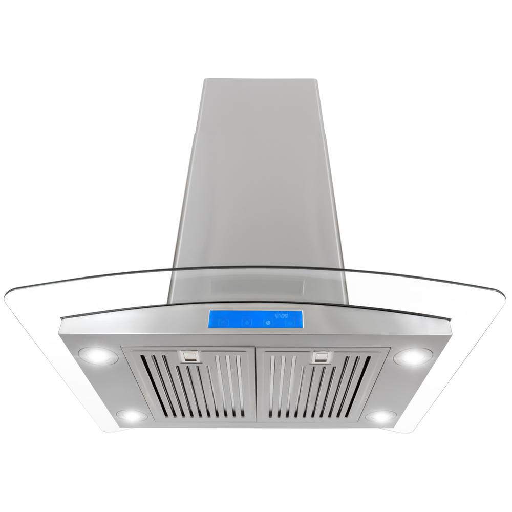 Cosmo 30 in. Ducted Island Range Hood in Stainless Steel with LED