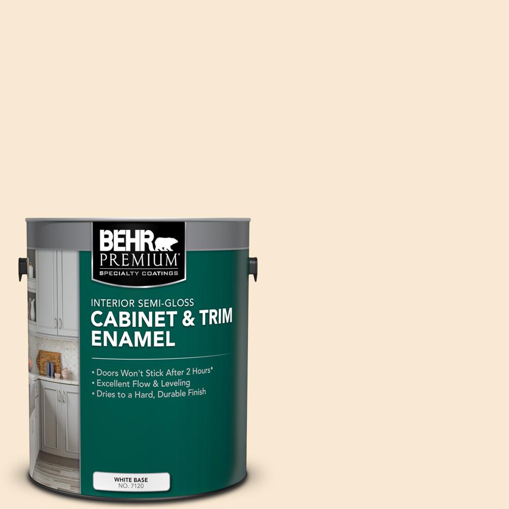 BEHR PREMIUM 1 Gal. #OR-W05 Almond Milk Semi-Gloss Enamel Interior ...