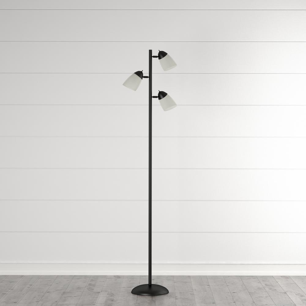 Hampton Bay 64 5 In Black Track Tree Floor Lamp With 3 White Plastic Shades