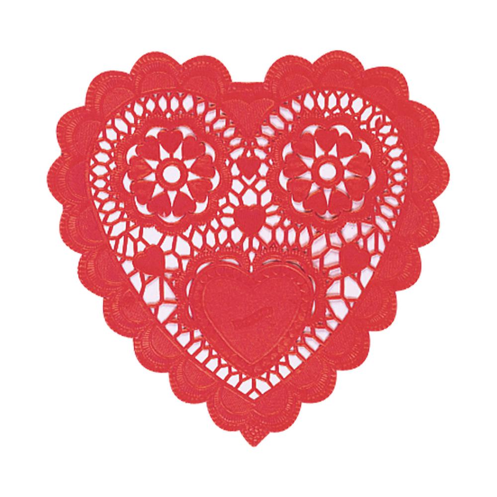 Amscan 10 in. Valentine's Day Red Paper Heart Shaped Doilies (12-Count ...