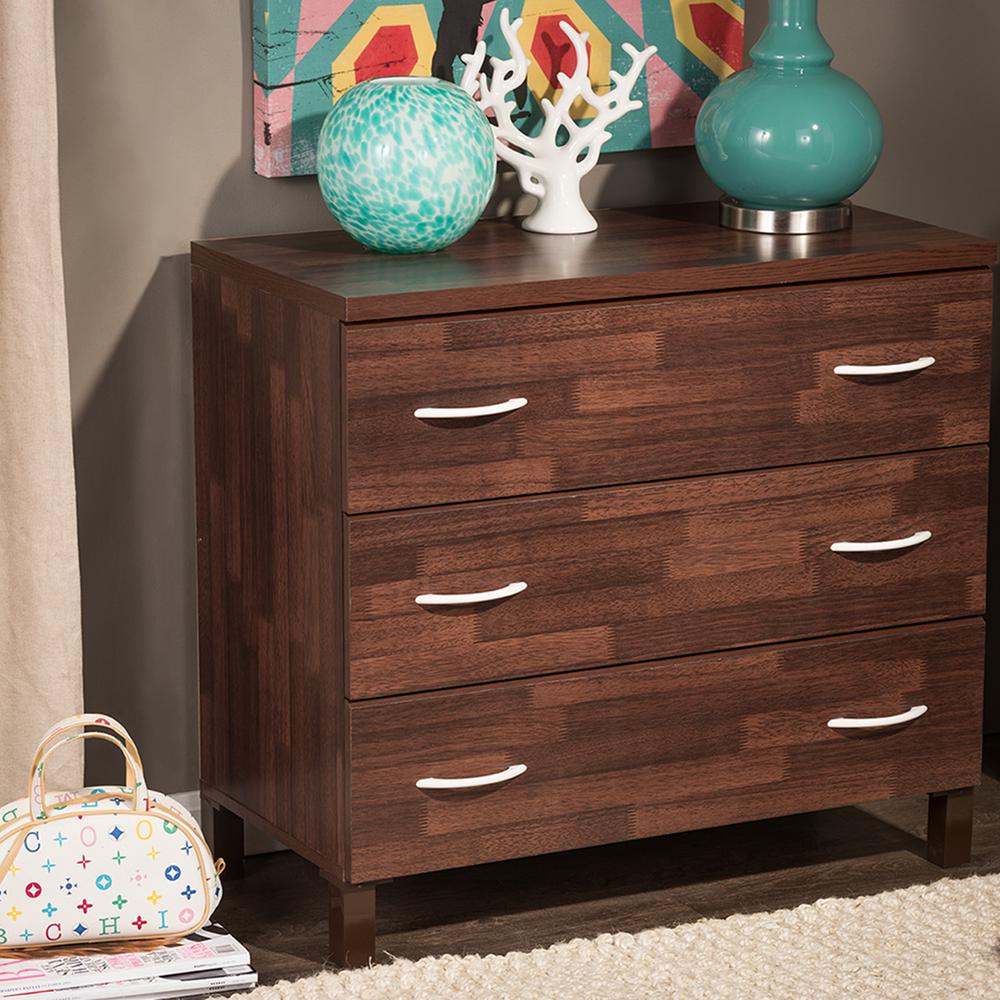 Baxton Studio Dressers Chests Bedroom Furniture The Home Depot Maison Contemporary 3 Drawer Dark Brown Wood Finish Chest