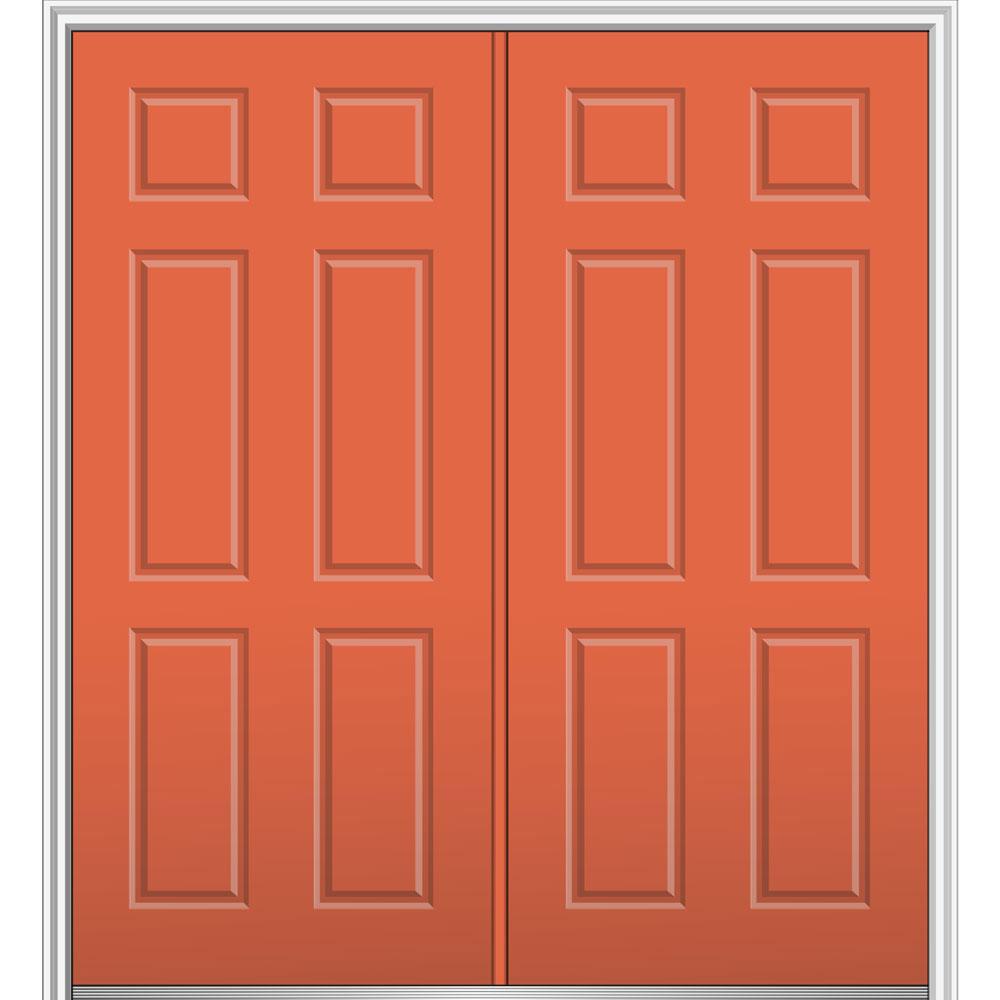 64 in. x 80 in. Classic Right-Hand Inswing 6-Panel Painted Fiberglass Smooth Prehung Front Door with Brickmould 64 in. x 80 in. Classic Right-Hand Inswing 6-Panel Painted Fiberglass Smooth Prehung Front Door with Brickmould