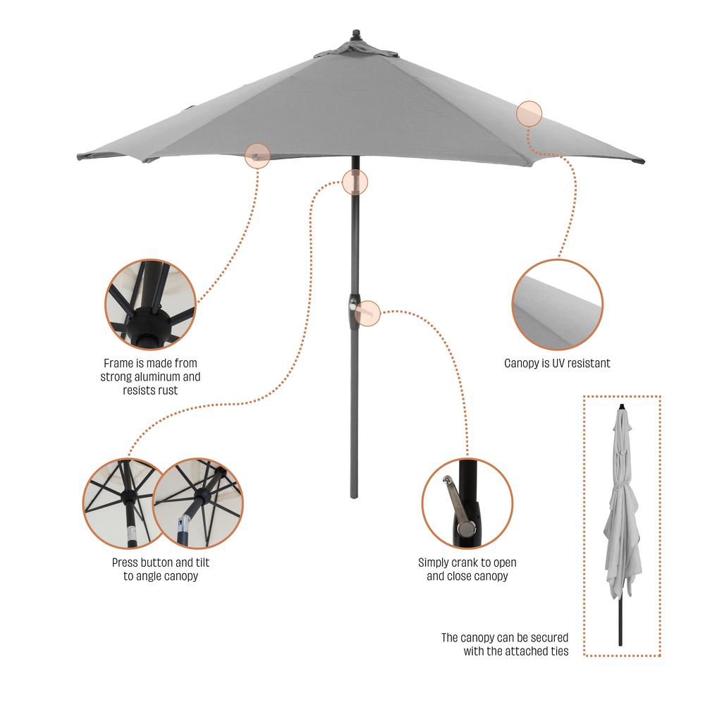 Hampton Bay 9 Ft Aluminum Market Tilt Patio Umbrella In Black Tile 9900 01524400 The Home Depot