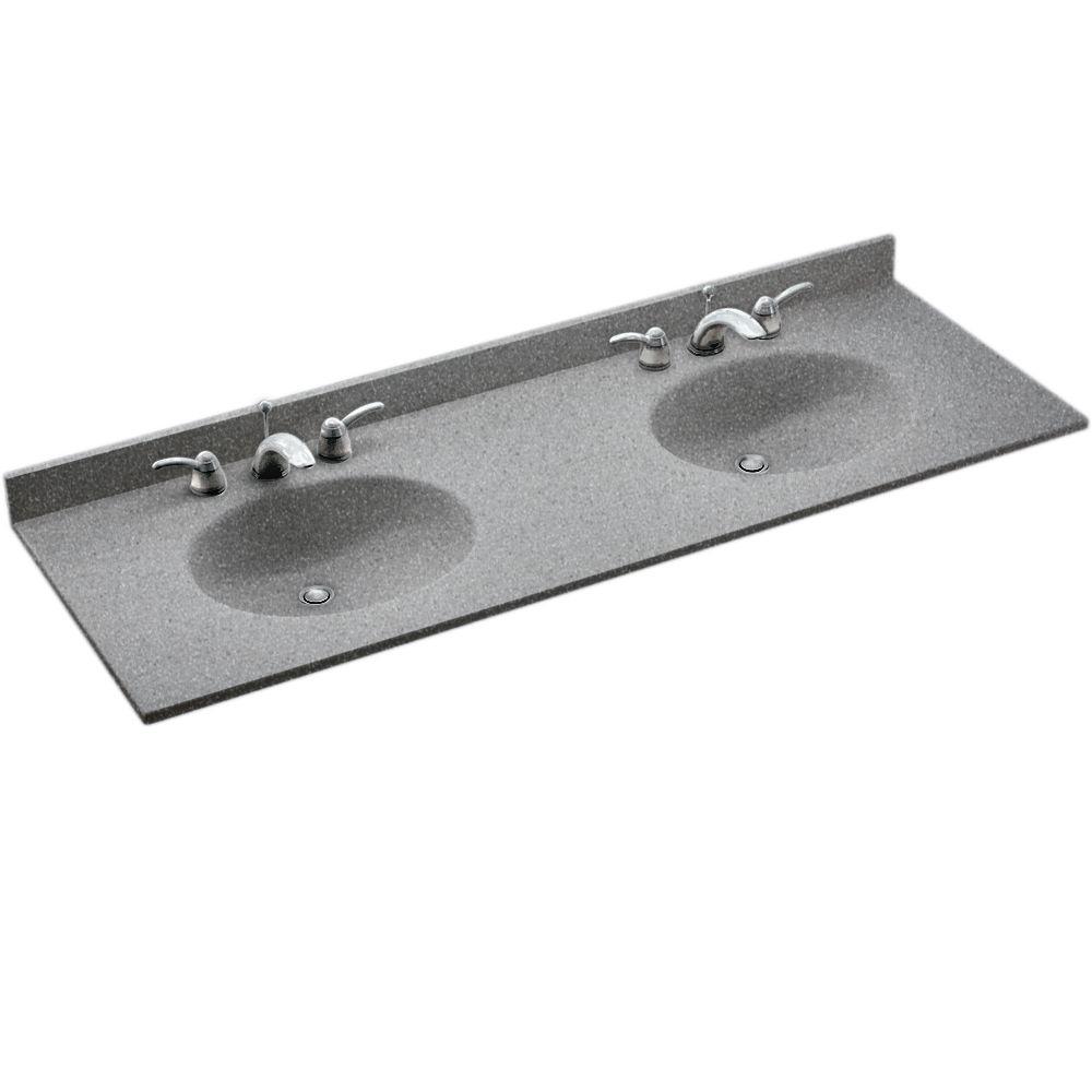 Swan Chesapeake 61 In W X 22 5 In D Solid Surface Double Sink Vanity Top In Gray Granite