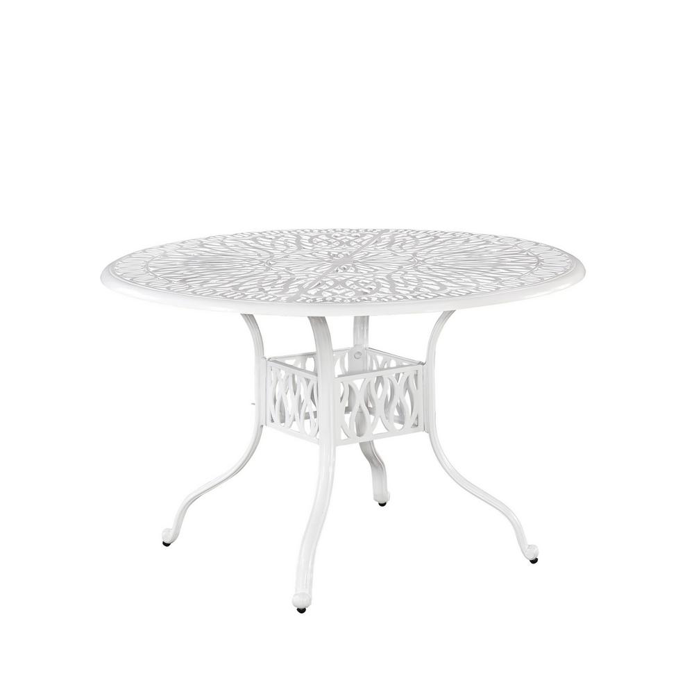 Homestyles Capri 48 In White Round Cast Aluminum Outdoor Dining Table 6662 32 The Home Depot