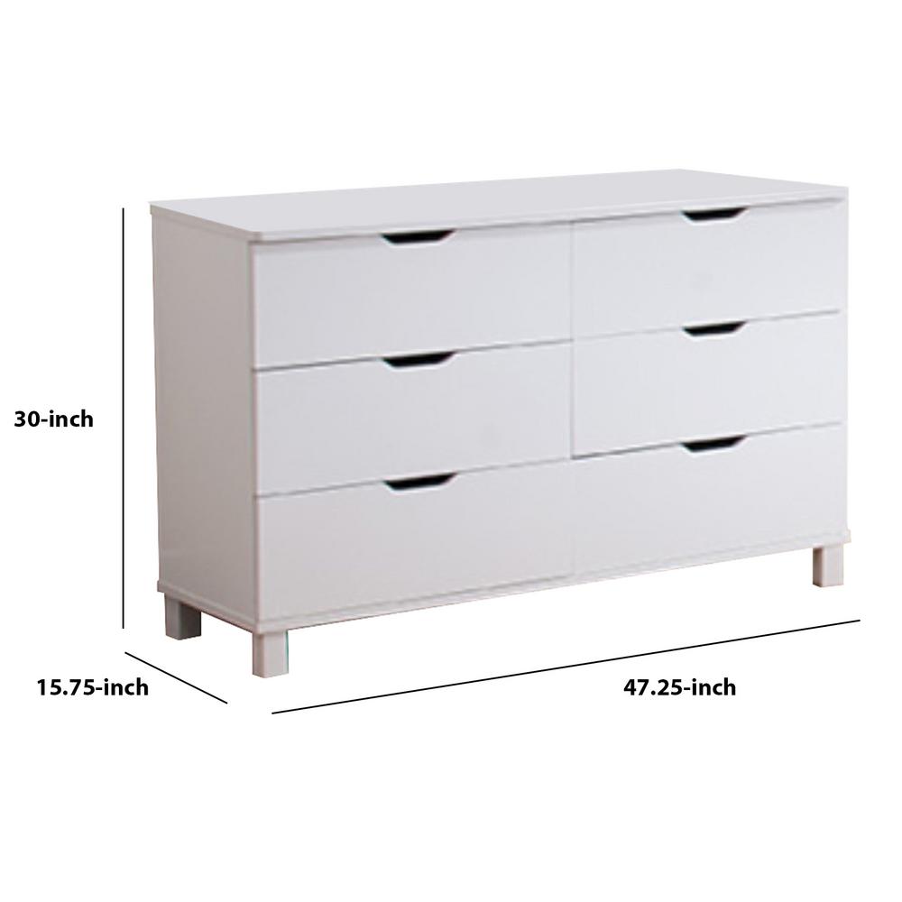 Benzara Spacious 6 Drawers Glossy White Dresser Bm141872 The