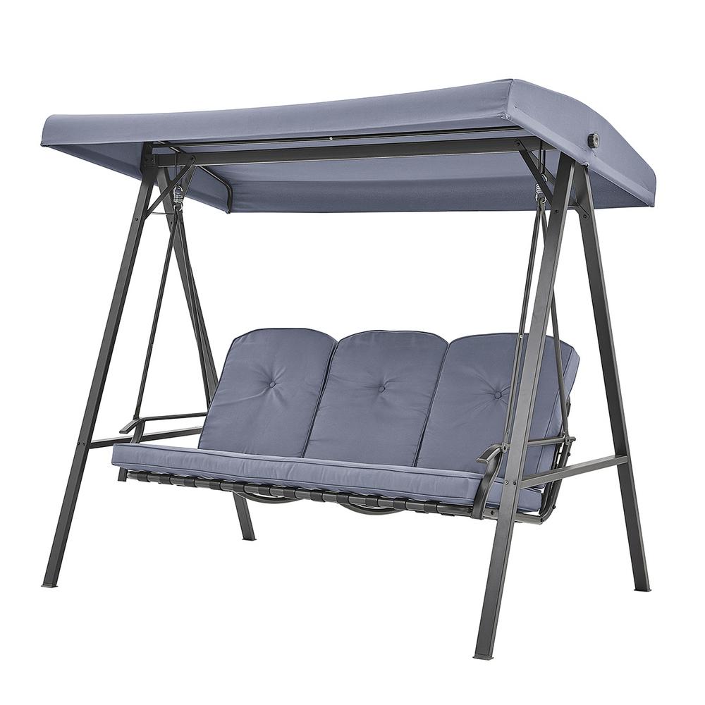 Barton 3 Person Steel Rocker Outdoor Patio Porch Swing Chair In Grey With Adjustable Canopy 96197 The Home Depot