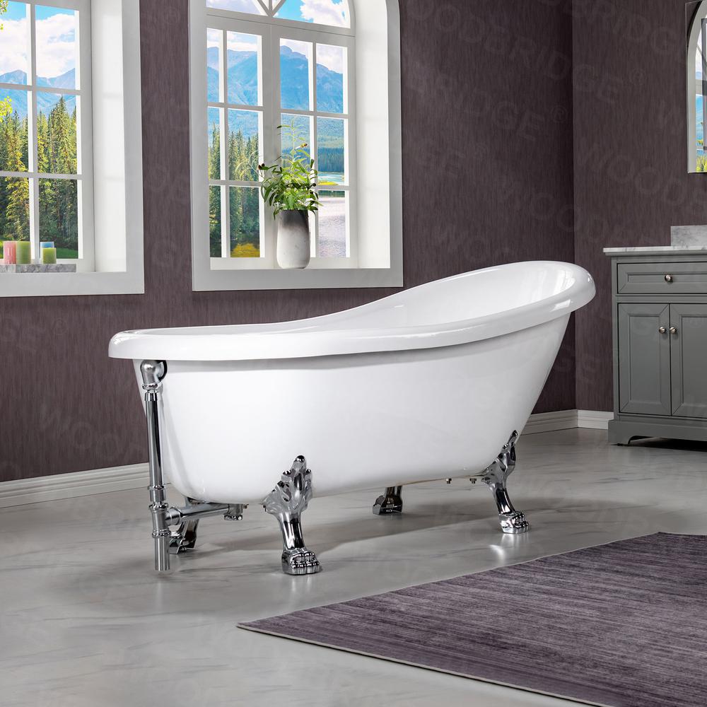 WOODBRIDGE Derby 54 in. Acrylic Clawfoot Single Slipper Soaking Bathtub with Drain and Overflow