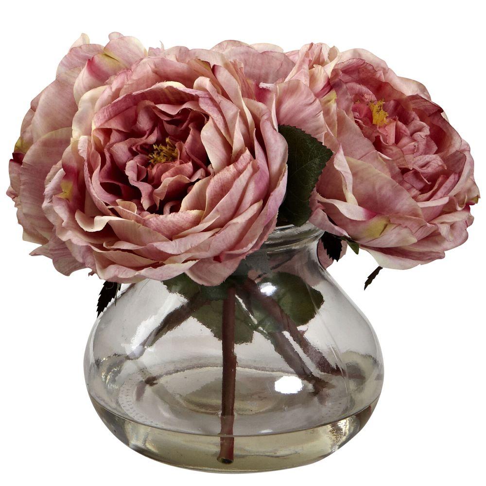 Floral Centerpiece in Glass Vase Rose Flowers 8 x 6 Inches Table Decor Pink Rose