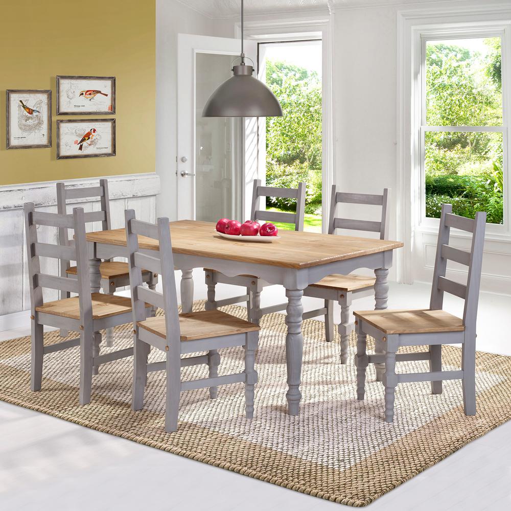 Manhattan Comfort Jay 7 Piece Gray Wash Solid Wood Dining Set With 6 Manhattan Comfort Jay 7 Piece Gray Wash Solid Wood Dining Set With 6 Chairs And 1 Table Csj305 The Home Depot