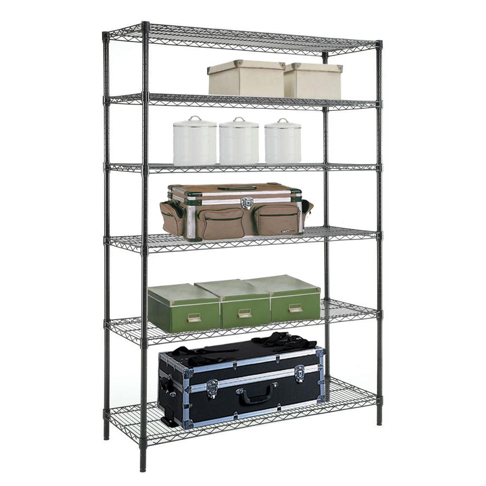 Hdx Black 6 Tier Heavy Duty Steel Wire Shelving Unit 48 In W X 72 In H X 18 In D E45120180k6rthd The Home Depot