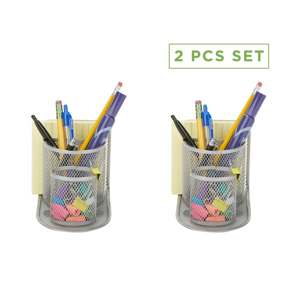 Mind Reader 2 Piece Pencil Organizer Pen Paperclip Office 2 Piece Pencil Organizer Pen Paperclip Office Supplies Storage Sticky Notes Index Cards Silver