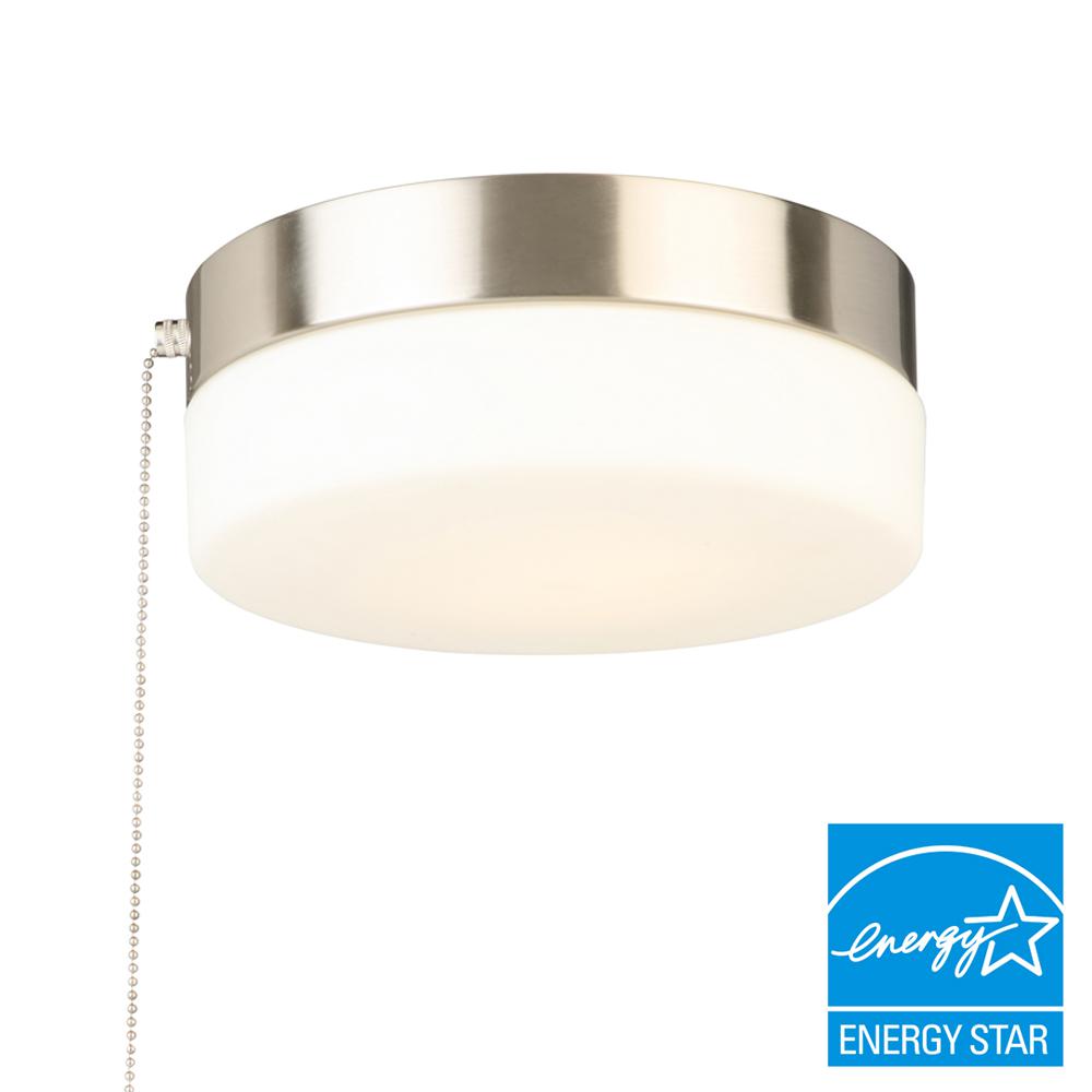 Hampton Bay 8 In 60 Watt Equivalent Brushed Nickel Integrated Led 60 Watt Equivalent Brushed Nickel Integrated Led Drum Flushmount With