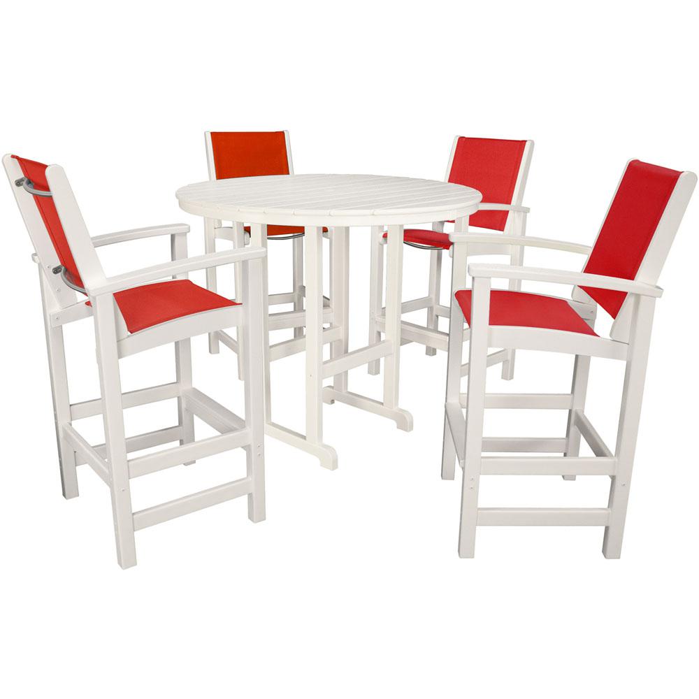 Hanover Nassau 5-Piece White All-Weather Bar Height Outdoor Dining Set