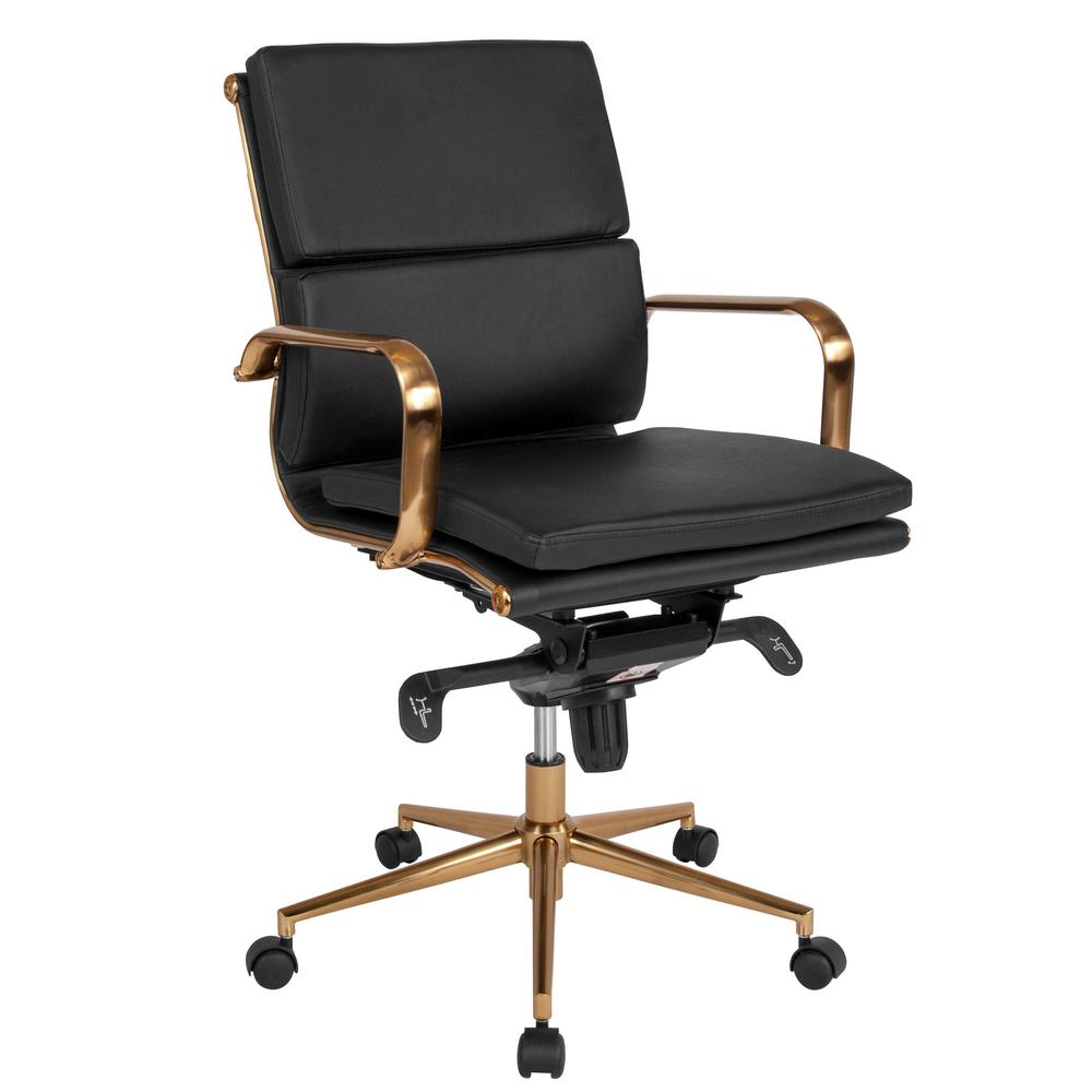 Flash Furniture Black Leather Gold Frame Office Desk Chair