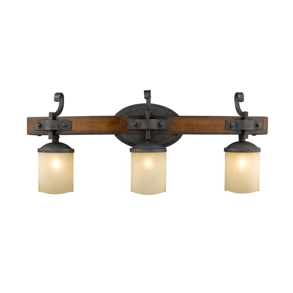 Golden Lighting Madera 3 Light Black Iron With Toscano Glass Bath