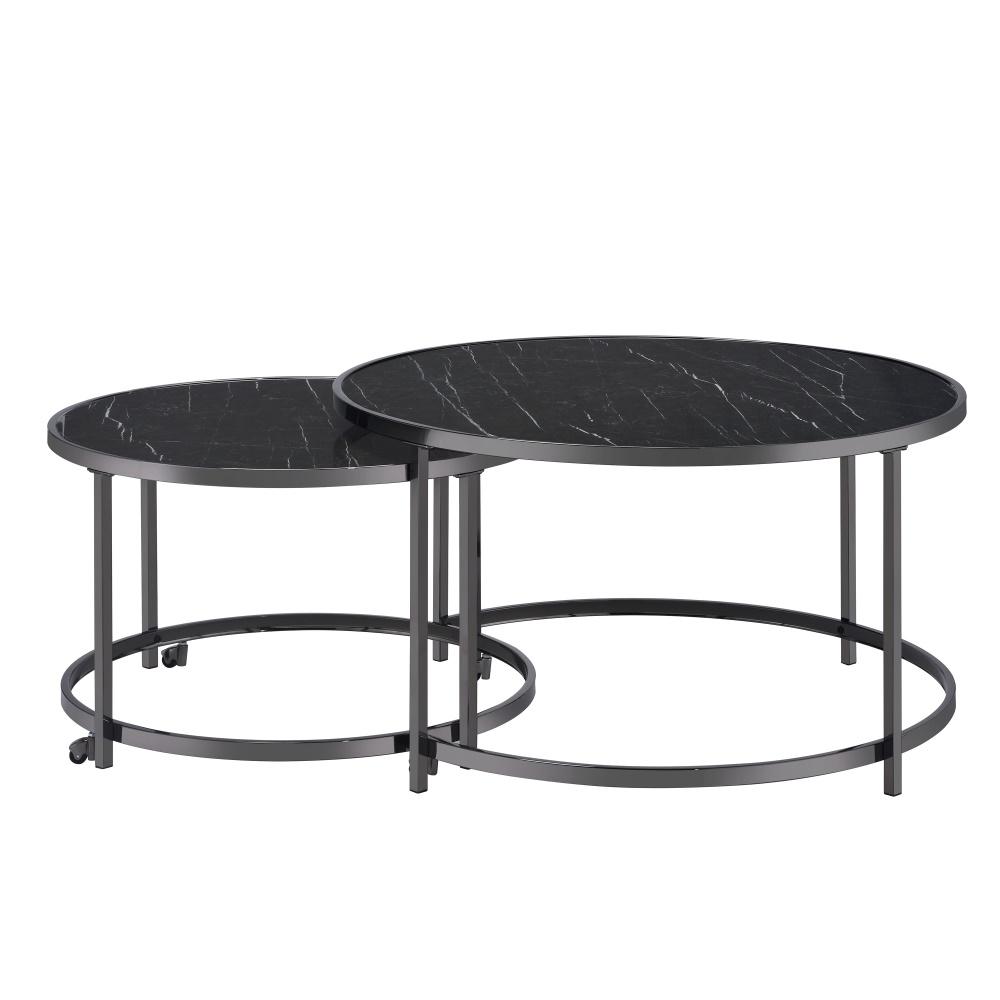 Steve Silver Rayne 2-Piece 36 in. Black/Chrome Medium Round Glass ...