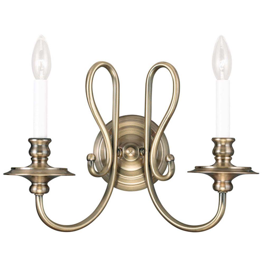 Livex Lighting Providence 2 Light Antique Brass Incandescent Wall Sconce 5162 01 The Home Depot