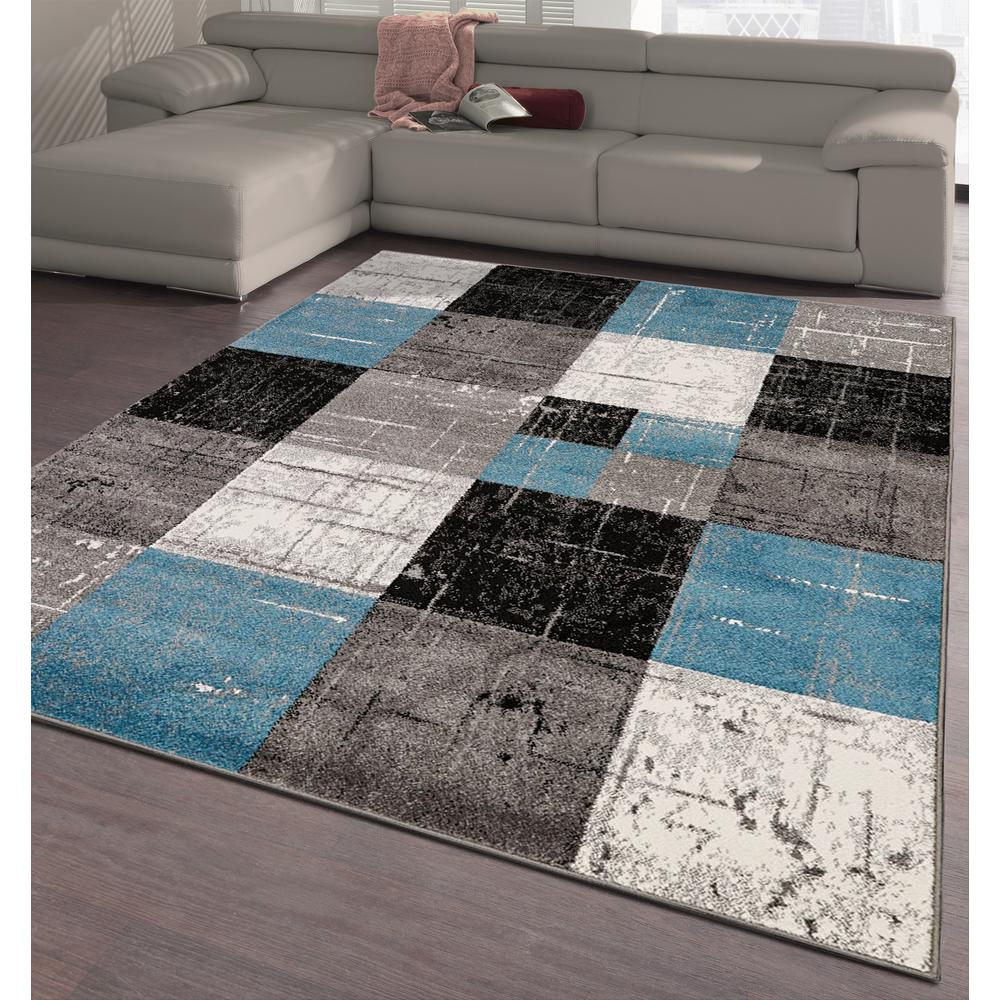 City Collection Blue Squares 5 Ft X 7 Indoor Area Rug Cit3126 City Collection Blue Squares 5 Ft X 7 Indoor Area Rug
