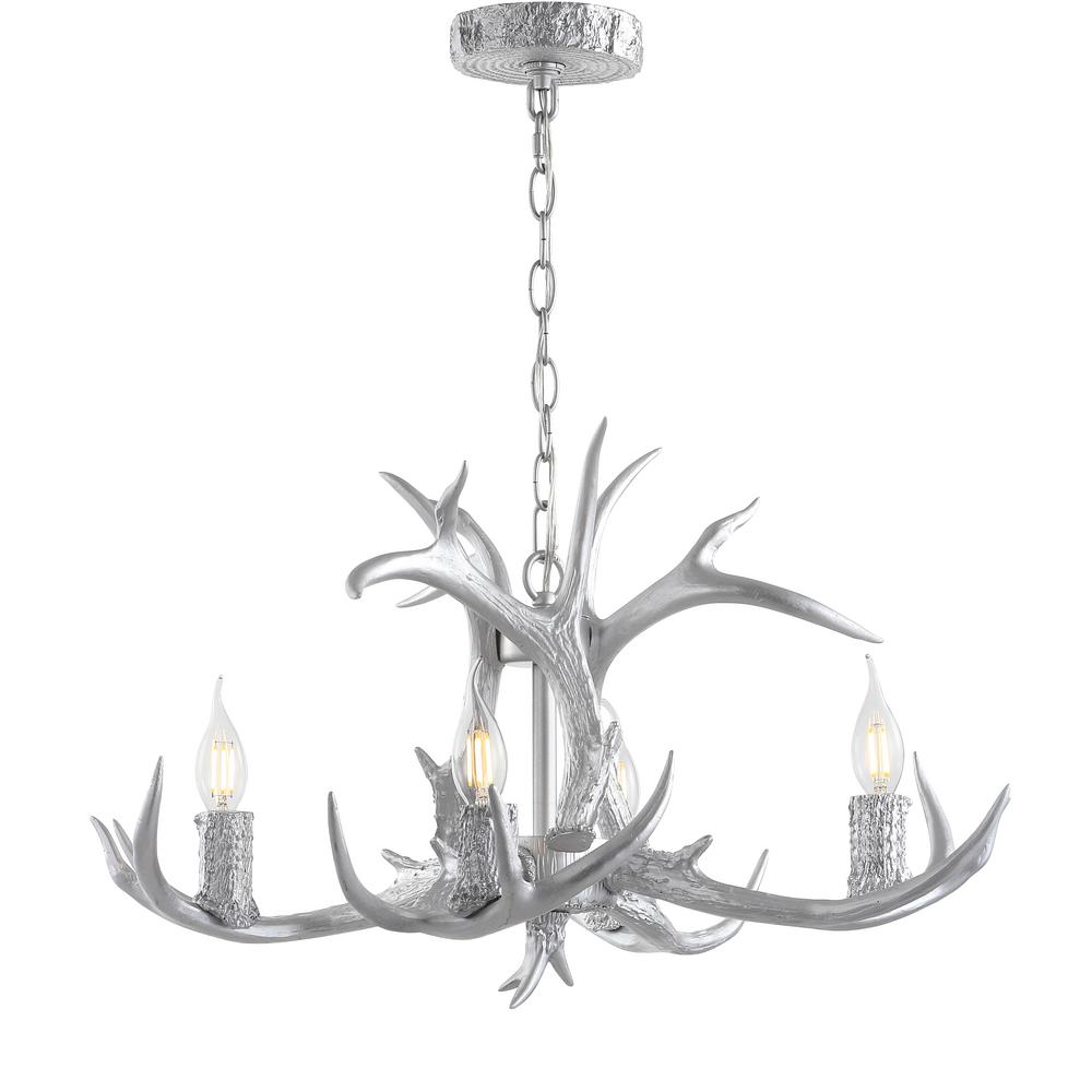 Jonathan Y Eldora 26 In Adjustable Resin Antler 4 Light Silver Led Chandelier