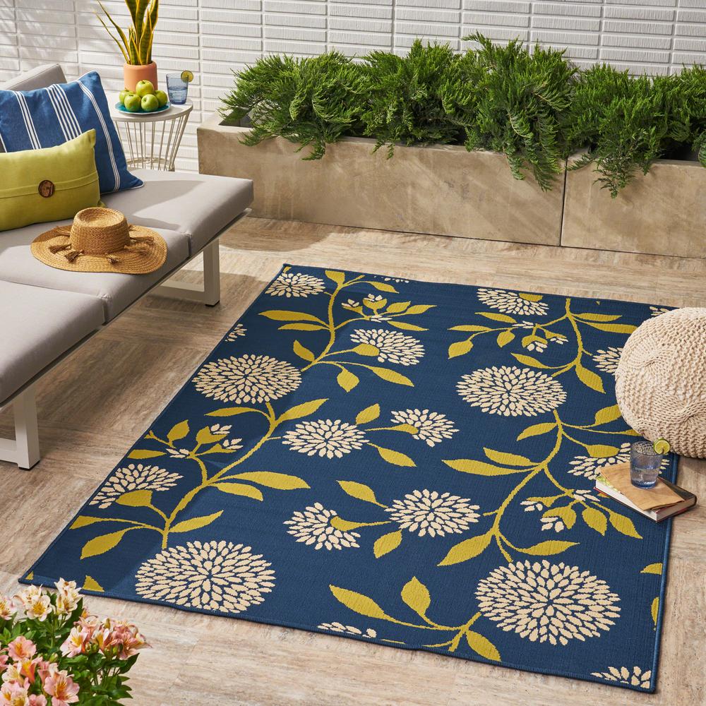 Noble House Viola Blue And Green 5 Ft X 8 Ft Floral Outdoor Area Rug 42532 The Home Depot